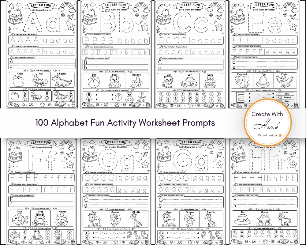 100 Alphabet Fun Activity Worksheet Prompts