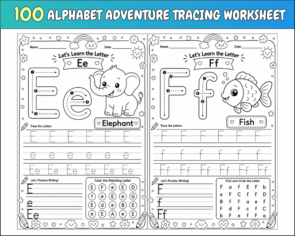 100 Alphabet Adventure Tracing Worksheet Prompts - Image 2