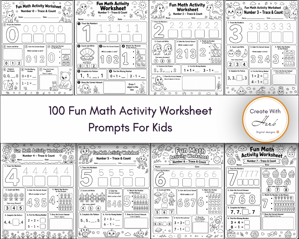 100 Prompts Fun Math Activity Worksheet