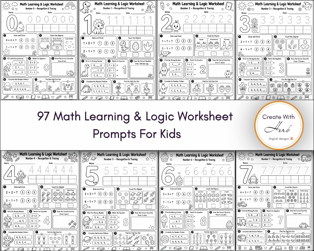 97 Prompts Math Learning & Logic Worksheet