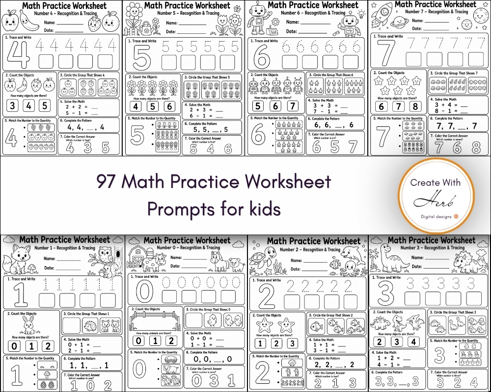 97 Prompts Math Practice Worksheet