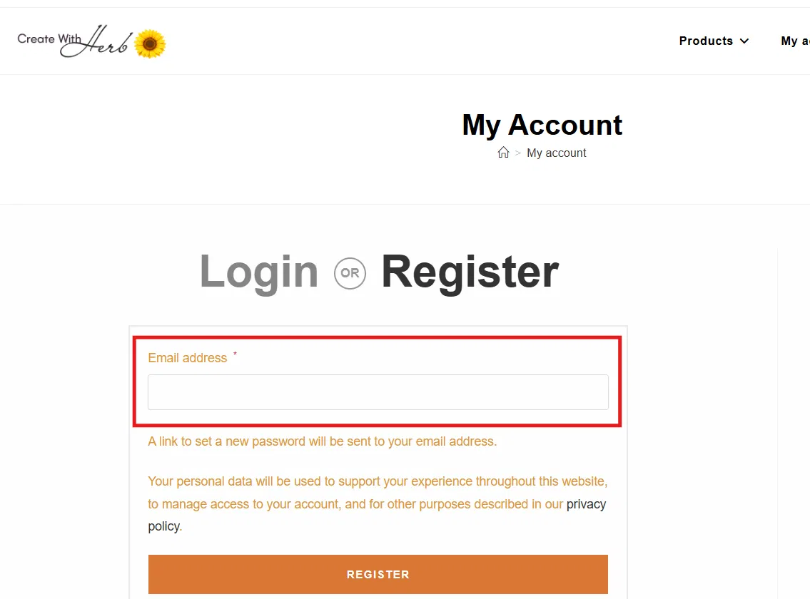 Enter your email and click Register