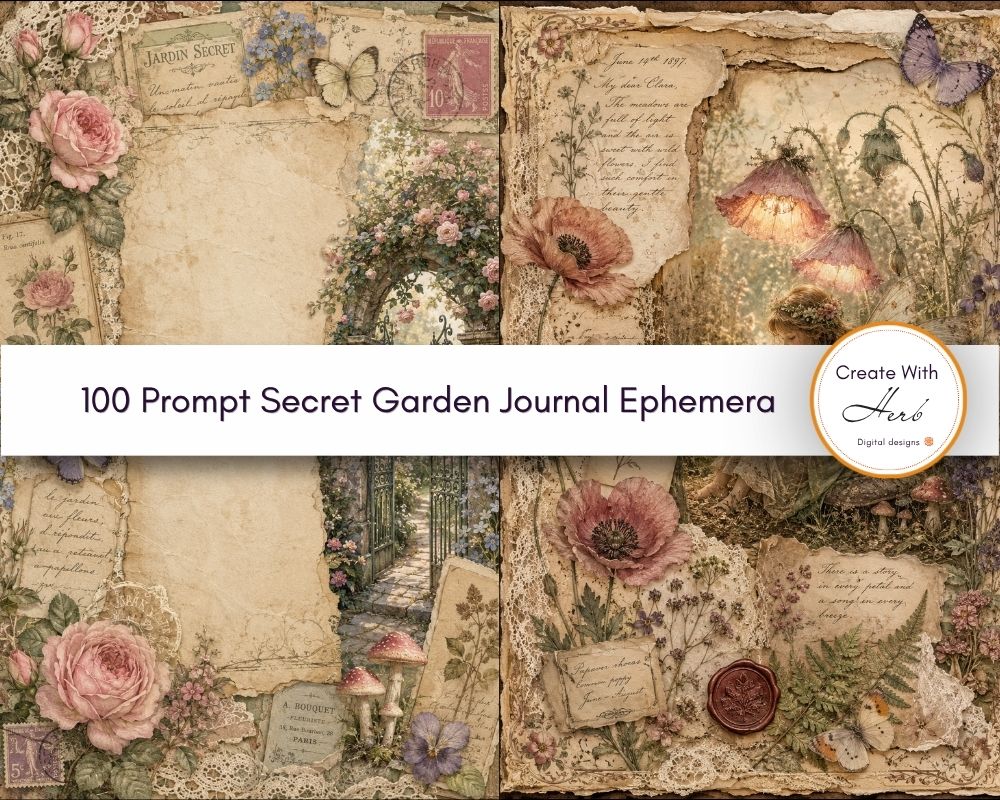 100 Prompt Secret Garden Journal Ephemera